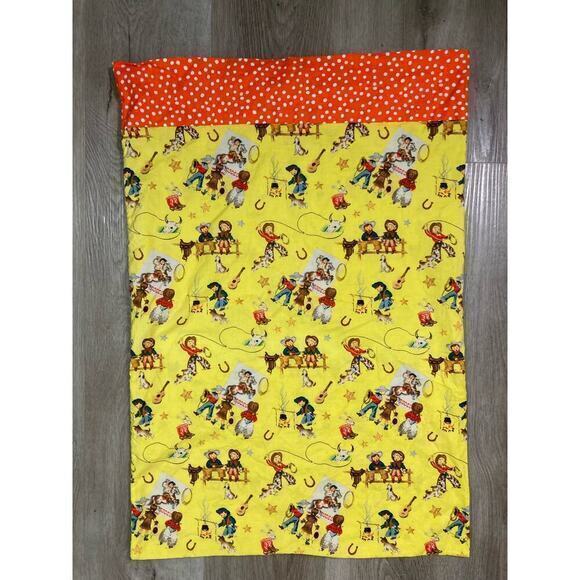 Vintage Western Rodeo Cowboy Yellow Cotton Pillowcase Kids 80s 90s - Picture 3 of 8